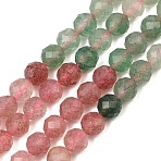Natural Red and Green Strawberry Quartz Beads Strands, Faceted, Round, 6mm, Hole: 0.9mm, about 69pcs/strand, 15.43''(39.2cm)(GG-NH0006-A02-6mm)