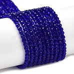 Transparent Glass Beads Strands, Faceted Round, Dark Blue, 2.3x2mm, Hole: 0.8mm, about 145~150pcs/strand, 34~35cm(GLAA-H021-03-09)