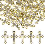 60Pcs Alloy Rhinestone Pendants, Cross Charms, Light Gold, 20x12.5x2mm, Hole: 1.8mm(RB-DC0001-13)