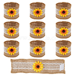 Burlap Napkin Ring Buckle, Wedding Table Chair Buckle with Lace, Hook and Loop Tapes, for Wedding Banquet Party Decoration, Rectangle with Sunflower, Tan, 210x52x6mm(AJEW-WH0018-55)