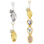 2Pcs 2 Colors Oval Brass Locket Pendants, with Shell Pearl Beads & Alloy Finding, Platinum & Golden, 70mm, 1pc/color(PALLOY-FH00108)