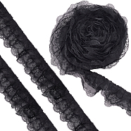 10 Yards 3-Layer Pleated Chiffon Flower Lace Trim, Polyester Ribbon for Jewelry Making, Garment Accessories, Black, 2-1/2 inch(65mm)(OCOR-BC0005-27B)