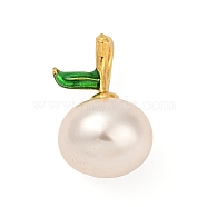 Plastic Pearl Pendants, with Brass & Enamel, Apple, Cadmium Free & Lead Free, Long-Lasting Plated, Rack Plating, Real 18K Gold Plated, 15.5x10mm, Hole: 4x2mm(KK-G526-14G)