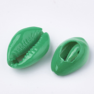 Spray Paint Cowrie Shell Beads, Two Tone, No Hole/Undrilled, Sea Green, 20~25x14~16x5~7mm(SHEL-S274-26F)