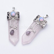 Natural Rose Quartz Big Pointed Pendants, with Brass Finding, 57~61x15~20x10~14mm, Hole: 4x7mm(X-G-F340-05E)