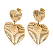 Titanium Steel Stud Earrings for Women, Heart, Real 18K Gold Plated, 47x30.5mm(EJEW-C110-15G)