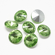 Pointed Back Glass Rhinestone Cabochons, Rivoli Rhinestone, Back Plated, Faceted, Cone, Peridot, 16x7.5~8mm(RGLA-T086-16mm-19)