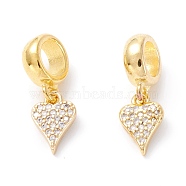 Brass Cubic Zirconia European Dangle Charms, Largr Hole Pendants, Long-Lasting Plated, Real 18K Gold Plated, Peach Hearts, Clear, 18mm, Hole: 5mm, Pendant: 9x6.5x2mm(KK-B037-09G)