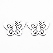 201 Stainless Steel Pendants, Cut, Butterfly, Stainless Steel Color, 18.5x24x1mm, Hole: 1.4mm(STAS-Q240-086P)