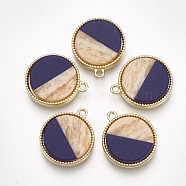 Alloy Pendants, with Two Tone Resin, Flat Round, Light Gold, Dark Blue, 20x17x3mm, Hole: 2mm(PALLOY-T067-14A)
