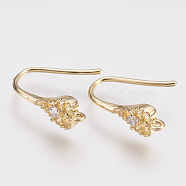 Brass Earring Hooks, with Cubic Zirconia and Horizontal Loop, teardrop, Nickel Free, Real 18K Gold Plated, 16x5x3mm, Hole: 1mm, 18 Gauge, Pin: 1mm(KK-T029-107G)