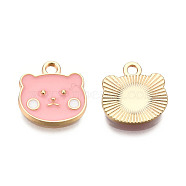 Alloy Charms, with Enamel, Light Gold, Bear, Pink, 14x14x2mm, Hole: 2mm(ENAM-S119-042C)