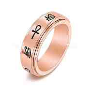 Eye of Horus & Ankh Cross Pattern Titanium Steel Rotating Fidget Band Ring, Fidget Spinner Ring for Anxiety Stress Relief, Rose Gold, US Size 12(21.4mm)(MATO-PW0001-058G-03)