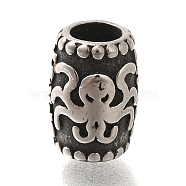 304 Stainless Steel European Beads, Large Hole Beads, Column with Octopus Pattern, Antique Silver, 10x7.5mm, Hole: 4mm(STAS-G350-16AS)