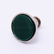 Alloy Button Pins for Jeans, with Resin, Garment Accessories, Flat Round, Dark Green, 16x15mm, Pin: 1.2mm, Hole: 1.2mm(PJ-TAC0003-01P-08)
