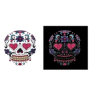 Halloween Theme Removable Temporary Water Proof Tattoos Paper Stickers, Sugar Skull, Teal, 17x16cm(PW-WG93263-02)