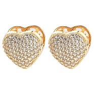 Brass Hoop Earrings with Cubic Zirconia, Heart, Light Gold, 16x16x14mm(EJEW-D078-02KCG)