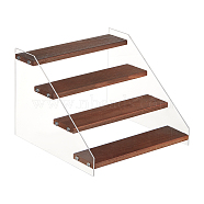4-Tier Transparent Acrylic Minifigures Display Risers, Wooden Tired Action Figures Organizer Holder, for Cosmetic, Doll, Model, Sienna, Finish Product: 20.5x21.5x15.8cm(ODIS-WH0002-60)