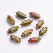 Natural Unakite Beads, Double Terminated Pointed, Bullet, No Hole, 20x8mm(G-P287-A03)