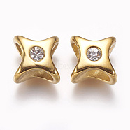304 Stainless Steel Slide Charms, with Rhinestone, Star, Golden, 11x11x8.5mm, Hole: 5.5x5.5mm(STAS-I097-065G)