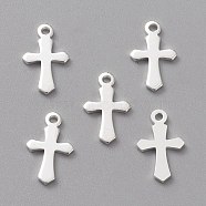 Brass Tiny Cross Charms, Long-Lasting Plated, 925 Sterling Silver Plated, 12x7x1mm, Hole: 1mm(KK-L205-09S-A)