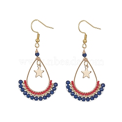 Synthetic Spinel Beaded Teardrop with Star Dangle Earrings, 304 Stainless Steel Wire Wrap Jewelry, 56x28mm(EJEW-MZ00079-01)
