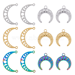 24Pcs 6 Style Ion Plating(IP) 304 Stainless Steel Pendants, Moon Phase & Double Horn/Crescent Moon Charm, Mixed Color, 22.5~30x20~20.5x1.5~2mm, Hole: 1.8~2.7mm, 4pcs/style(STAS-DC0014-20)