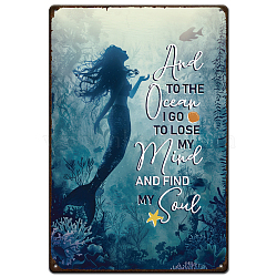 Vintage Metal Tin Sign, Iron Wall Decor for Bars, Restaurants, Cafe Pubs, Rectangle, Mermaid, 300x200x2.2mm(AJEW-WH0189-460)