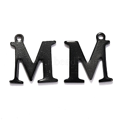 304 Stainless Steel Alphabet Charms, Electrophoresis Black, Letter.M, 12~12.5x7~14.5x0.7~1mm, Hole: 1mm(STAS-H122-M-EB)