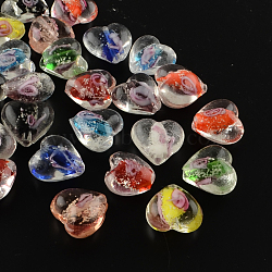 Handmade Luminous Inner Flower Lampwork Beads, Heart, Mixed Color, 15~16x15~16x9~10mm, Hole: 1~2mm(LAMP-R128-M)