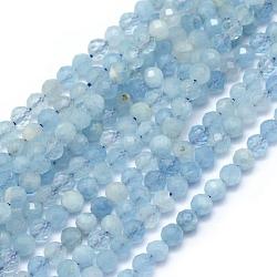 Natural Aquamarine Beads Strands, Round, Faceted, 4mm, Hole: 1mm, about 105pcs/strand, 15.35 inch(39cm)(G-E411-19B-4mm)