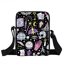 Nylon Crossbody Bags, Gothic Style Messenger Bag for Wiccan Lovers, Skull, 23x18x7cm(PW-WG28255-01)