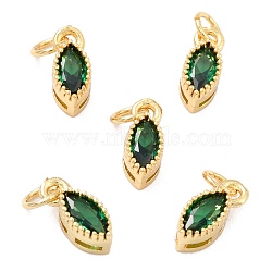 Real 18K Gold Plated Brass Micro Pave Cubic Zirconia Charms, with Jump Ring, Long-Lasting Plated, Horse Eye, Green, 9x4x3.5mm, Jump Ring: 4x0.5mm, 2.5mm Inner Diameter(ZIRC-L100-078G-02)