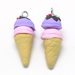 Handmade Polymer Clay Pendants, Ice Cream, Medium Purple, 37~40x14~16mm, Hole: 2mm(X-CLAY-Q240-003C)
