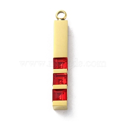 304 Stainless Steel Pendants, With Cubic Zirconia, Golden, Stick, Crimson, 42.5x6x6mm, Hole: 3mm(STAS-S152-03D)