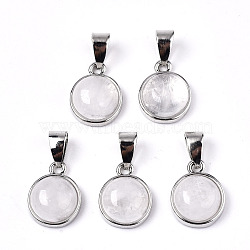 Natural Crackle Quartz Pendants, with Platinum Tone Brass Settings and Platinum Tone Iron Snap on Bails, Half Round/Dome, 15.5x12x6mm, Hole: 5x7mm(G-T131-19G)
