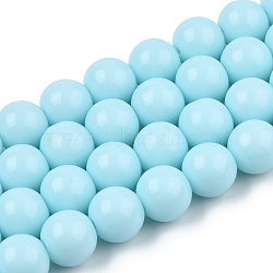 Opaque Solid Color Glass Beads Strands, Round, Light Sky Blue, 9.5~10mm, Hole: 1.5mm, about 40~42pcs/strand, 14.76~15.12 inch(37.5~38.4cm)(GLAA-T032-P10mm-10)