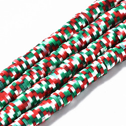 Handmade Polymer Clay Beads Strands, for DIY Jewelry Crafts Supplies, Heishi Beads, Disc/Flat Round, Red, 6x0.5~1mm, Hole: 1.8mm, about 320~447pcs/strand, 15.75 inch~16.14 inch(40~41cm)(CLAY-N008-010-H24)