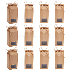 Folding Kraft Paper Box with Visible Window, Suitable for Gift Giving, with Hemp Rope, Rectangle, BurlyWood, Finish Product: 10x8x17cm(CON-WH0087-98)