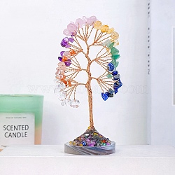 Natural Mixed Stone Tree of Life Display Decorations, Figurine Home Decoration, Reiki Energy Stone for Healing, 120~130mm(PW-WG16415-05)