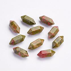Natural Unakite Beads, Double Terminated Point, Healing Stones, Reiki Energy Balancing Meditation Therapy Wand, No Hole, 20x8mm(G-P287-A03)