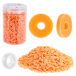 SUNNYCLUE Eco-Friendly Handmade Polymer Clay Beads, Disc/Flat Round, Heishi Beads, Orange Red, 6x1mm, Hole: 2mm, 170g(about 3995pcs)(CLAY-SC0001-39A)