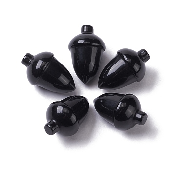 Natural Black Obsidian Beads, No Hole/Undrilled, for Wire Wrapped Pendant Making, Filbert, 27.5~30x18~19.5mm