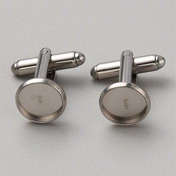 304 Stainless Steel Cuff Button, Cufflink Findings for Apparel Accessories, Stainless Steel Color, 25.6x11.7mm