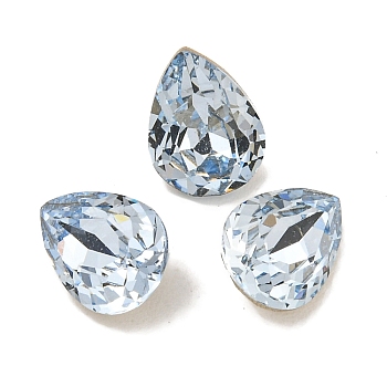 Glass Rhinestone Cabochons, Flat Back & Back Plated, Faceted, Teardrop, Light Sapphire, 8x6x4mm