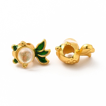 Rack Plating Alloy Enamel Beads, with Resin, Fish, Matte Gold Color, 14x10x9.3mm, Hole: 3.8mm