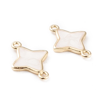 Brass Enamel Links, Long-Lasting Plated, Star, White, Real 18K Gold Plated, 19x13.5x2mm, Hole: 1.4mm