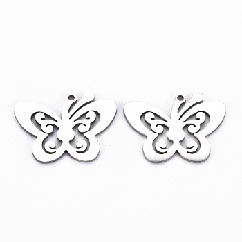 201 Stainless Steel Pendants, Cut, Butterfly, Stainless Steel Color, 18.5x24x1mm, Hole: 1.4mm