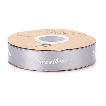 Polyester Grosgrain Ribbons, with Word Sweet Love, for Gifts Wrapping Party, Light Grey, 1 inch(25mm), 45m/Roll