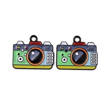 Alloy Enamel Pendants, Camera Charm, Gunmetal, Medium Spring Green, 17.5x21x1.7mm, Hole: 2mm